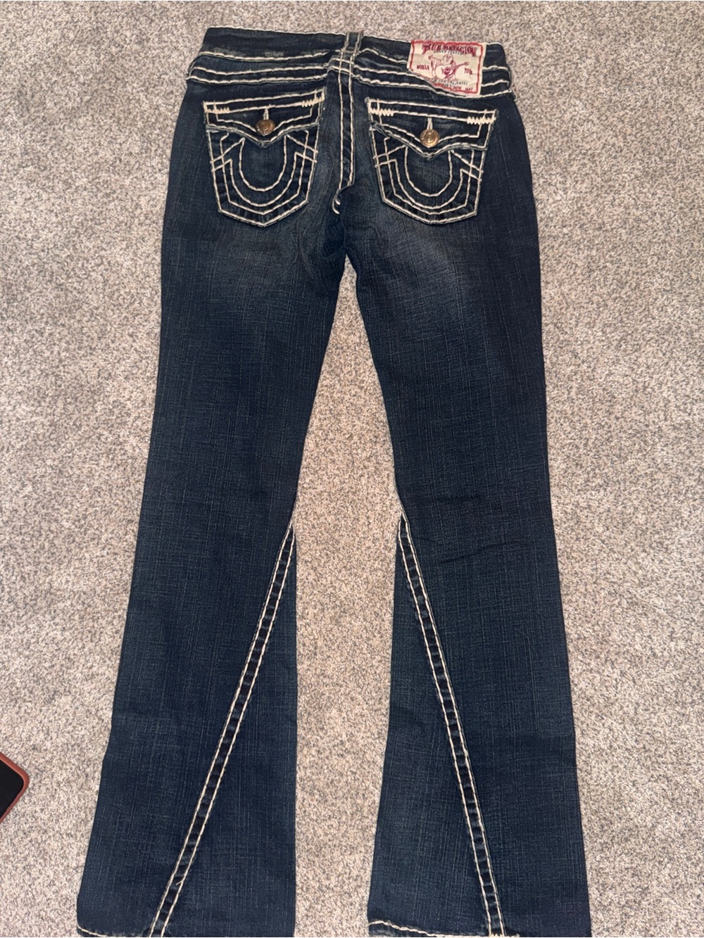True Religion Dark Blue Wide Leg Jeans with Contrast White Stitching